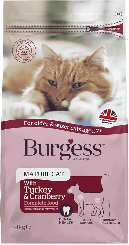 Burgess Mature Cat Food With Turkey And Cranberry 1.5KG