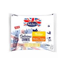 Butcher'S Delicious Dinners Food for Cats with Chicken/Chicken and Turkey 4*100g