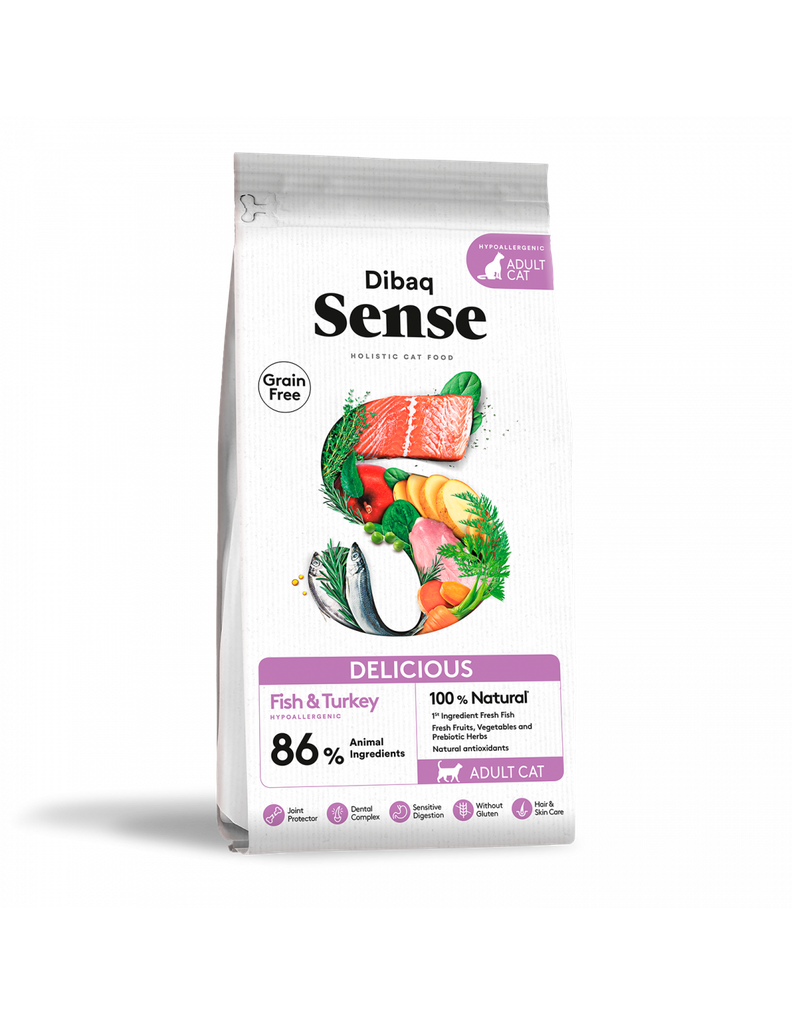 Dibaq Sense - Cat Complete Food, Grain Free, Made With Delicious Fish & Turkey (1.5Kg)