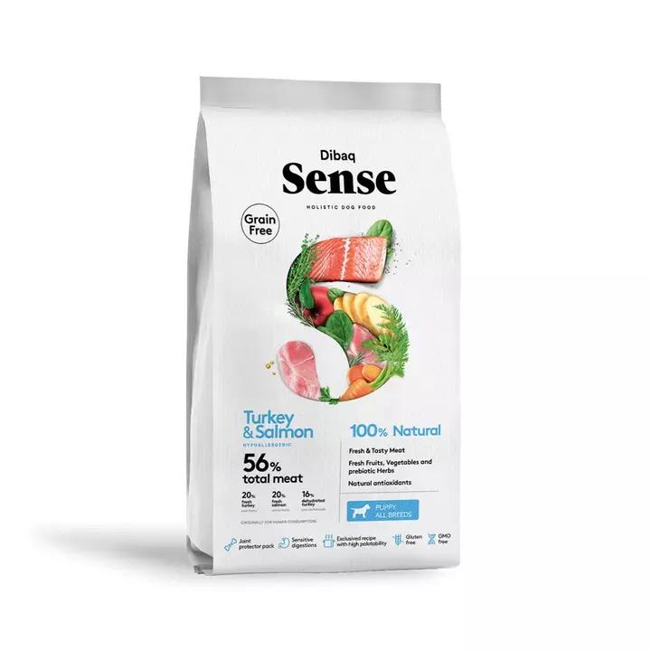 Dibaq Sense - Puppy Complete Food, Grain Free,  Made With Turkey & Salmon 
