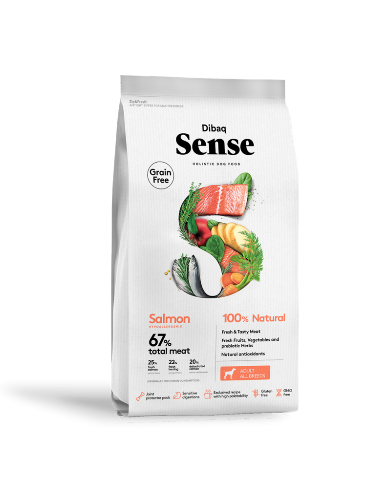 Dibaq Sense - Adult Dog Complete Food, Grain Free, Made With Salmon 