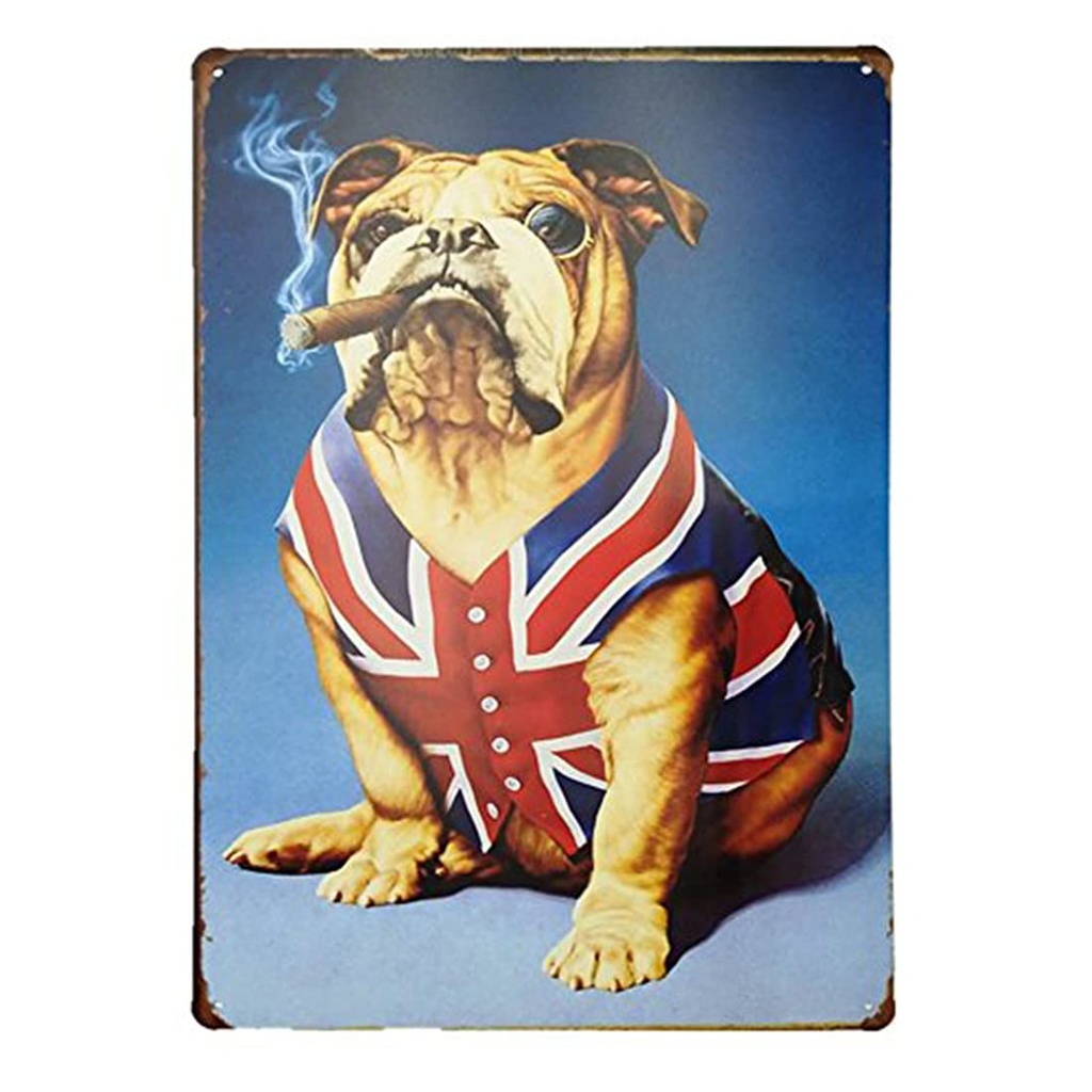 Beware Of Dog Sign 20X30Cm - British Bulldog Smoking