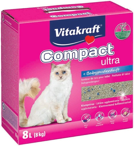 [CLL-VK-00373] Vitakraft Compact Ultra Clumping Baby Powder Cat Litter 8L